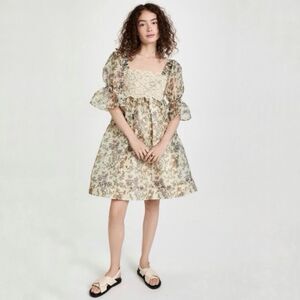 NWT byTimo Puff Sleeve Lace Trim Organza Mini Dress Size Medium